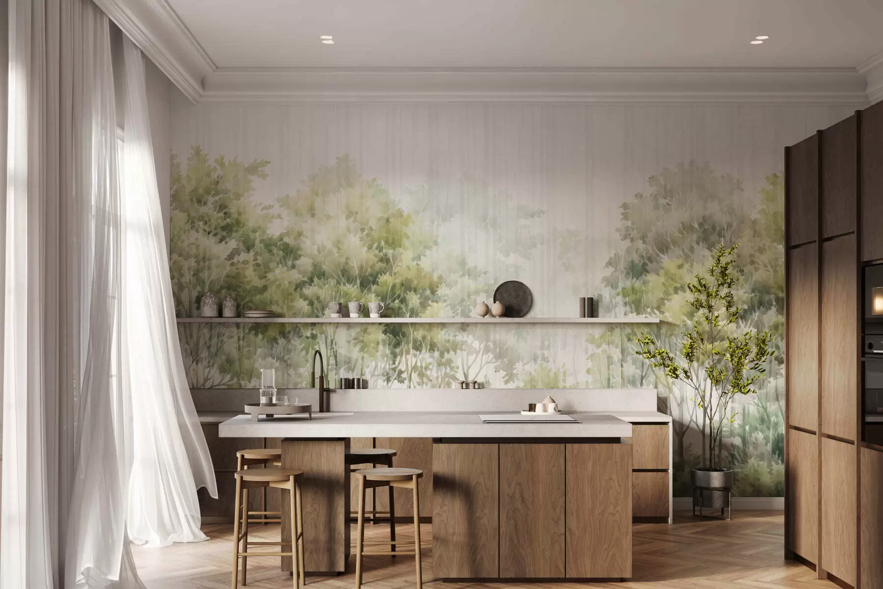 wall murals Leafy forest and lines w05442