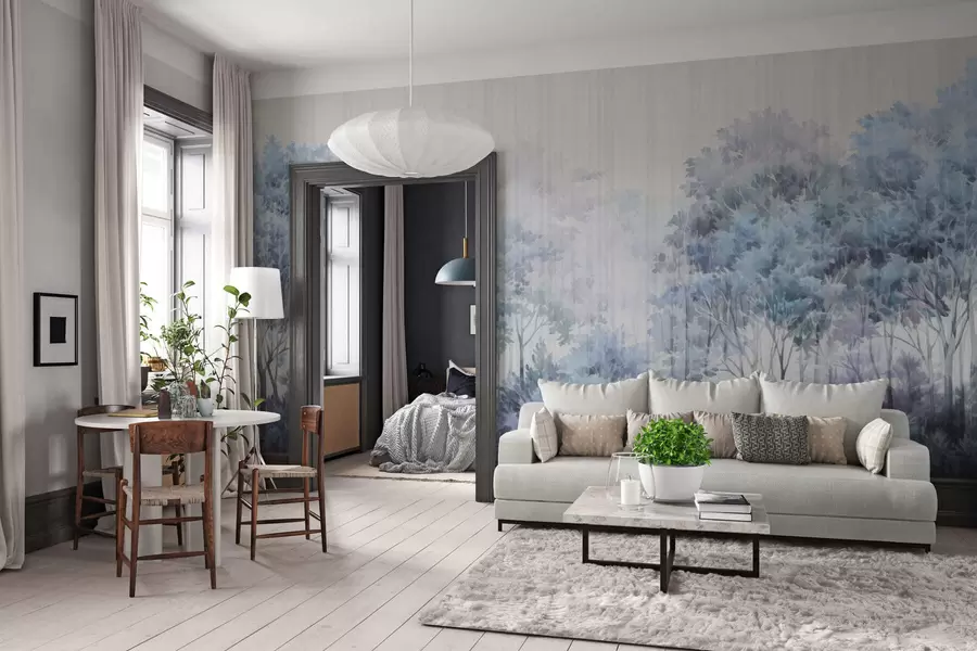 wall murals Leafy forest and lines w05442v1