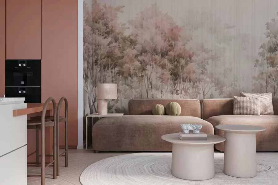 wall murals Leafy forest and lines w05442v2