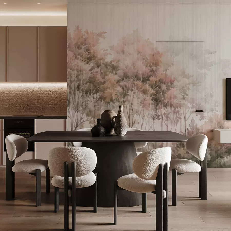 wall murals Leafy forest and lines w05442v2