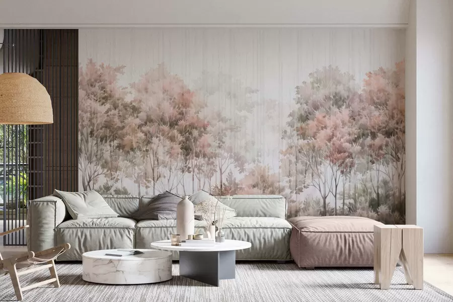 wall murals Leafy forest and lines w05442v2