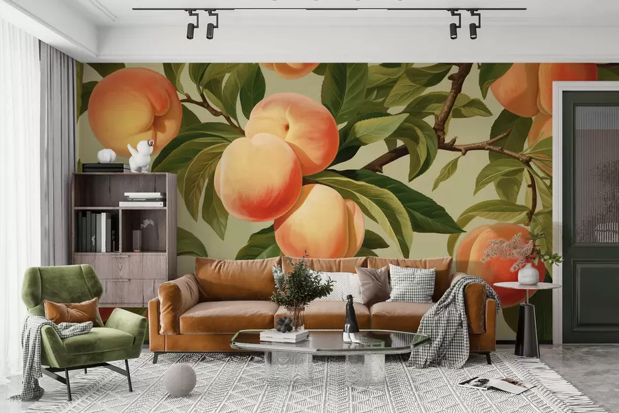 wall murals Ripe peaches on branches w05444