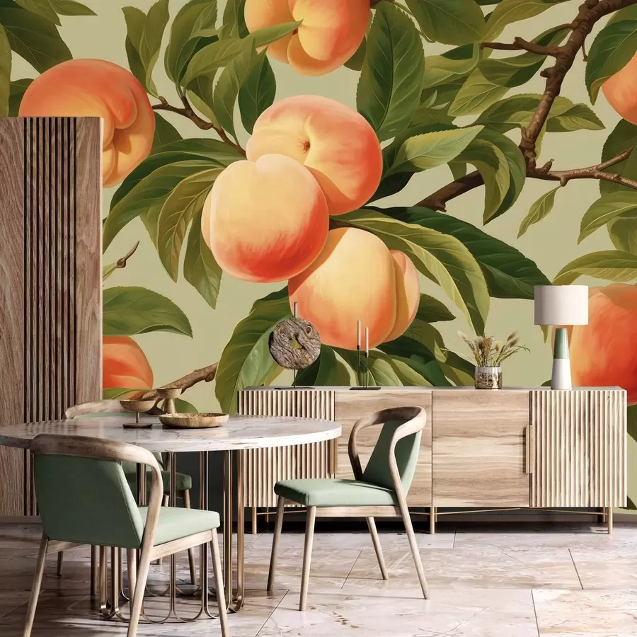 wall murals Ripe peaches on branches w05444