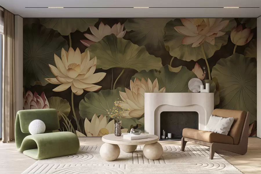 wall murals Vintage lotus blooms w05445