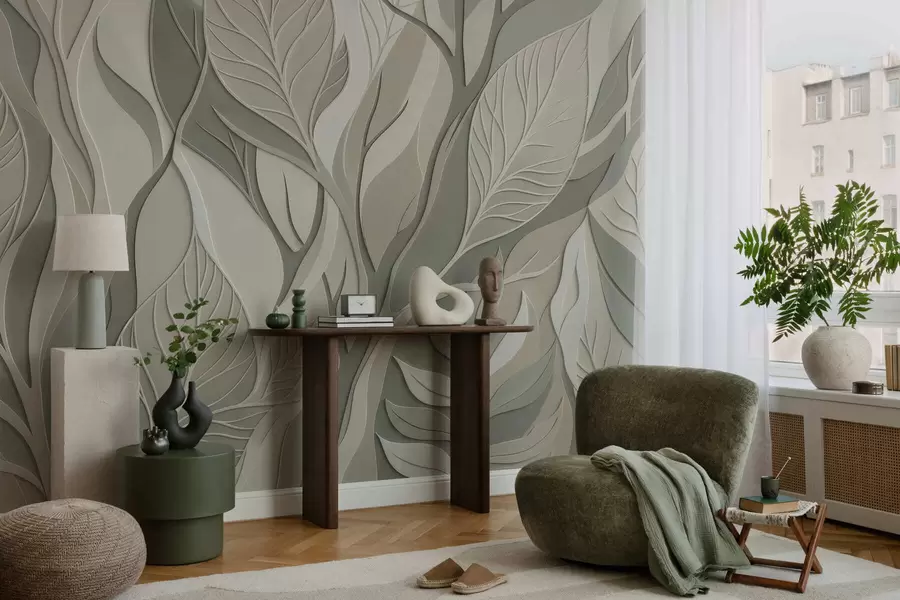 wall murals Intersecting leaves w05448