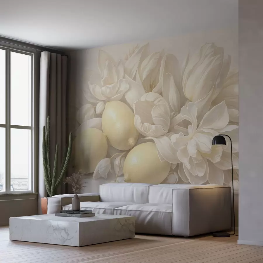 wall murals Delicate floral bouquet with lemons w05449