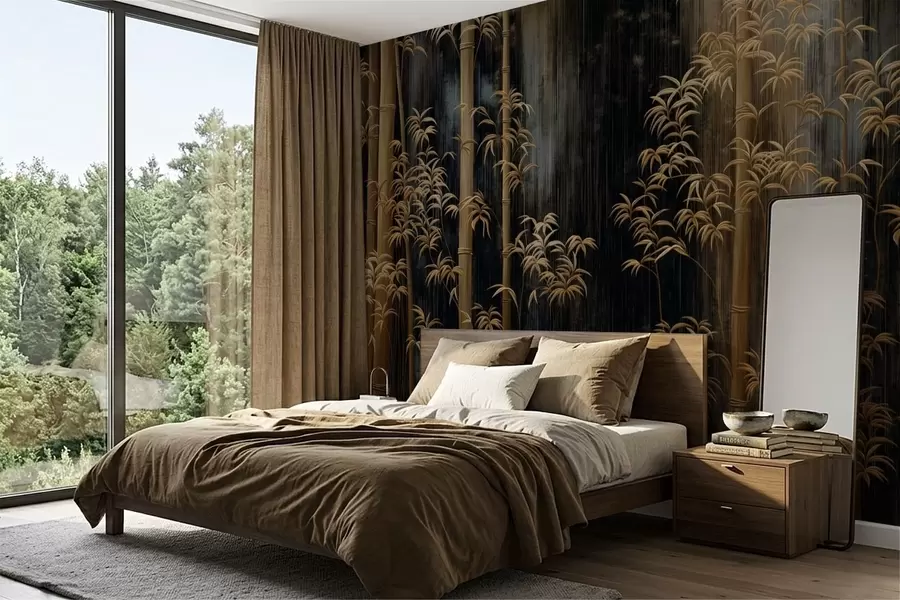 wall murals Dark bamboo on black background w05120