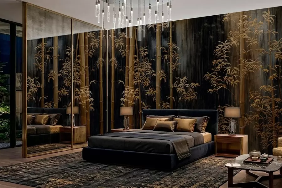 wall murals Dark bamboo on black background w05120