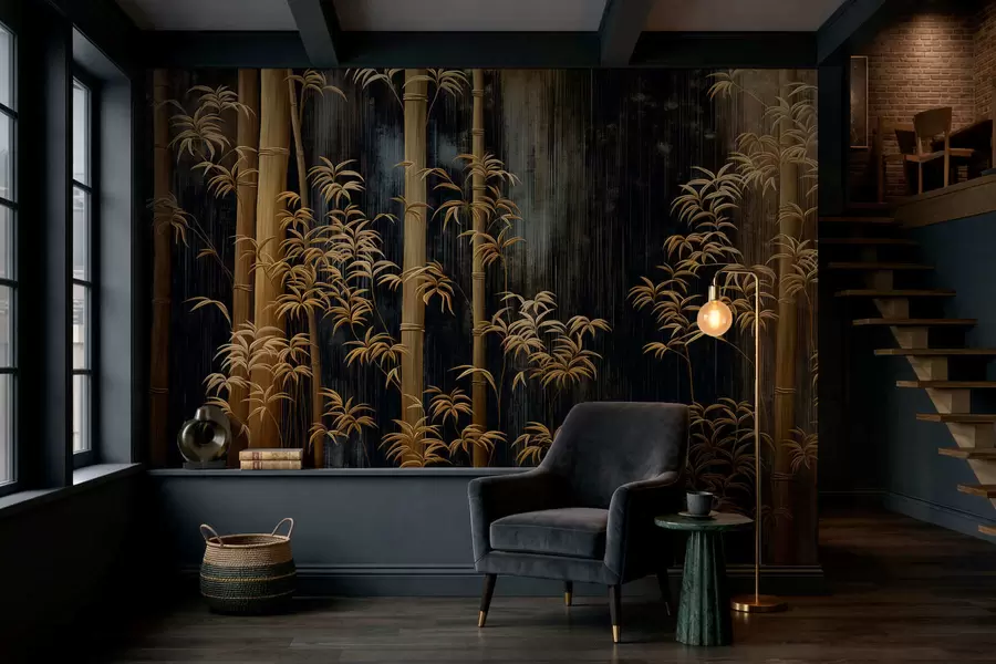 wall murals Dark bamboo on black background w05120