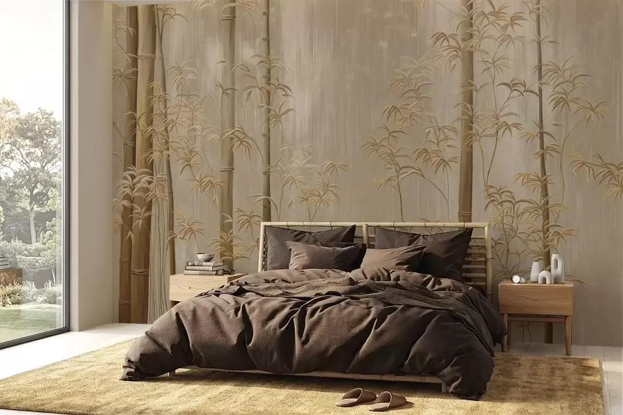 wall murals Beige bamboo with thin stems w05120v2