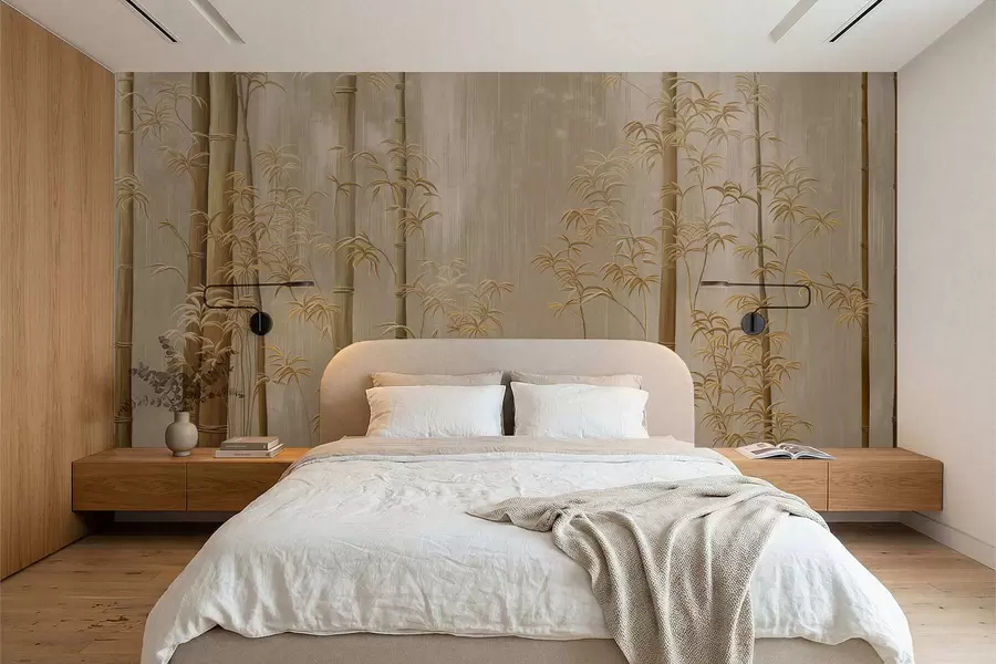 wall murals Beige bamboo with thin stems w05120v2