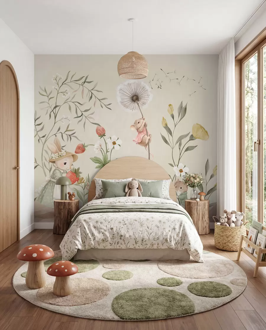 wall murals Little Meadow Lives in Cream w05422v2