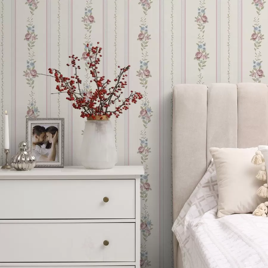 wall murals Striped floral pattern in soft colors a01130