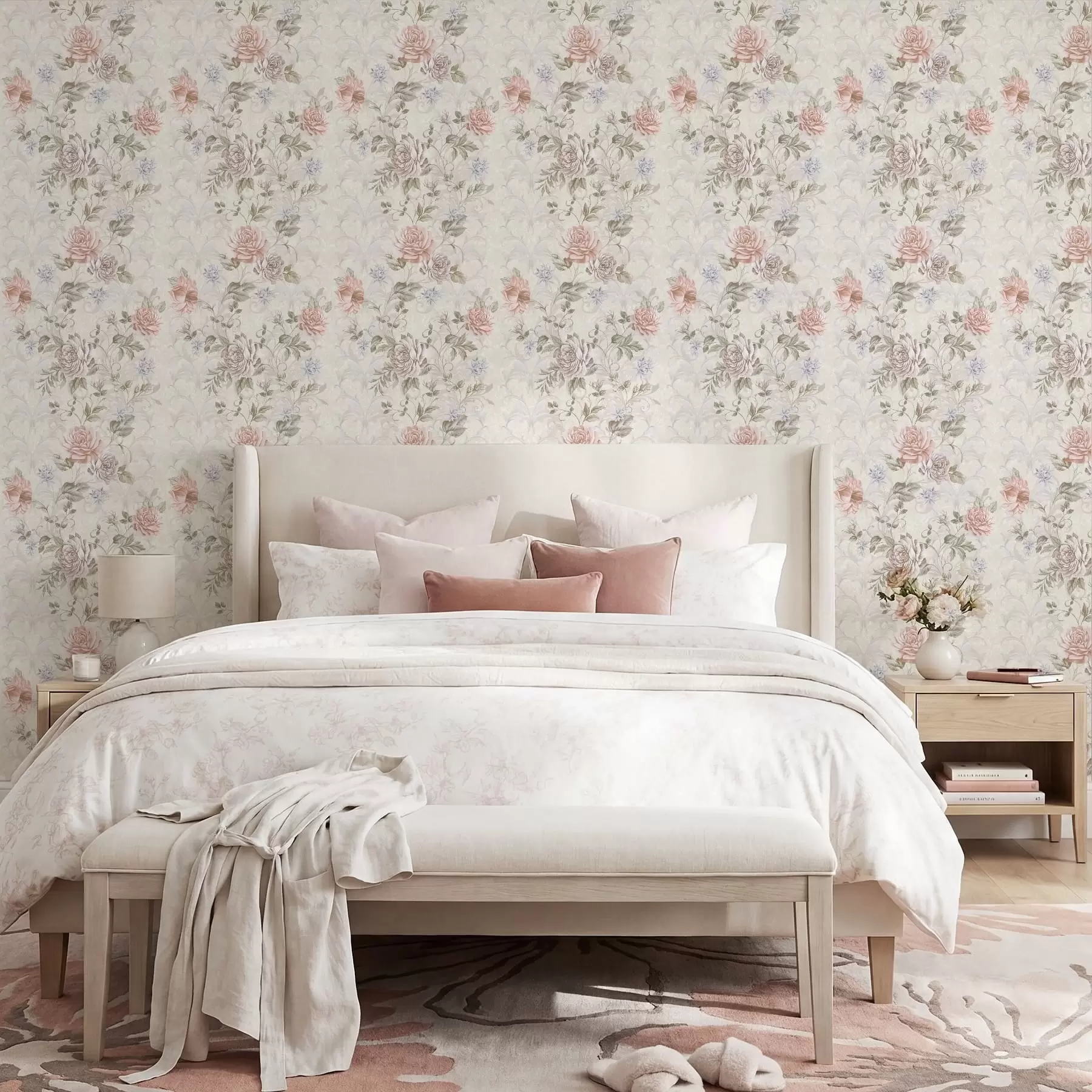 wall murals Pattern of large flowers in pastel tones a01154