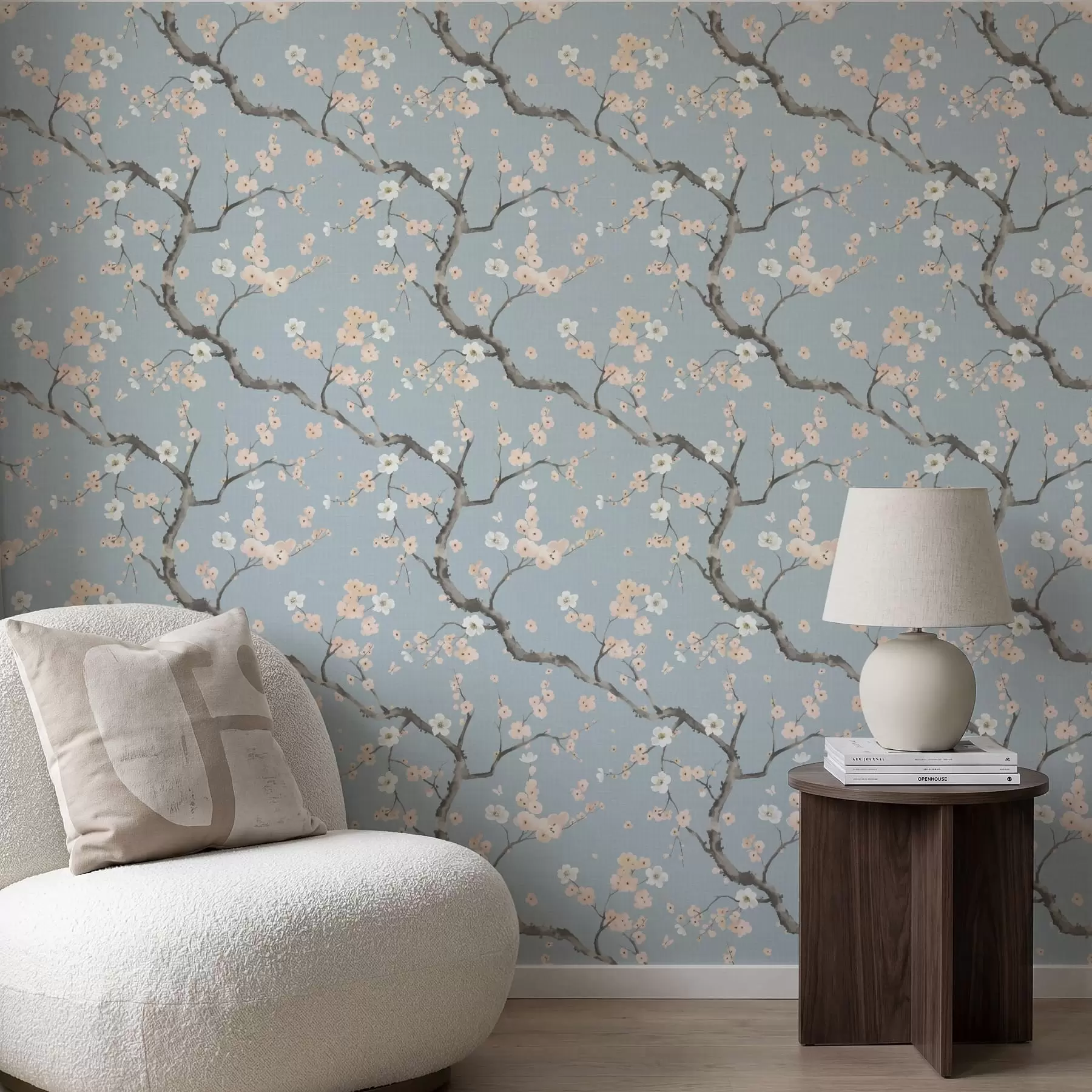 wall murals Branches with blossoms on blue background a01155