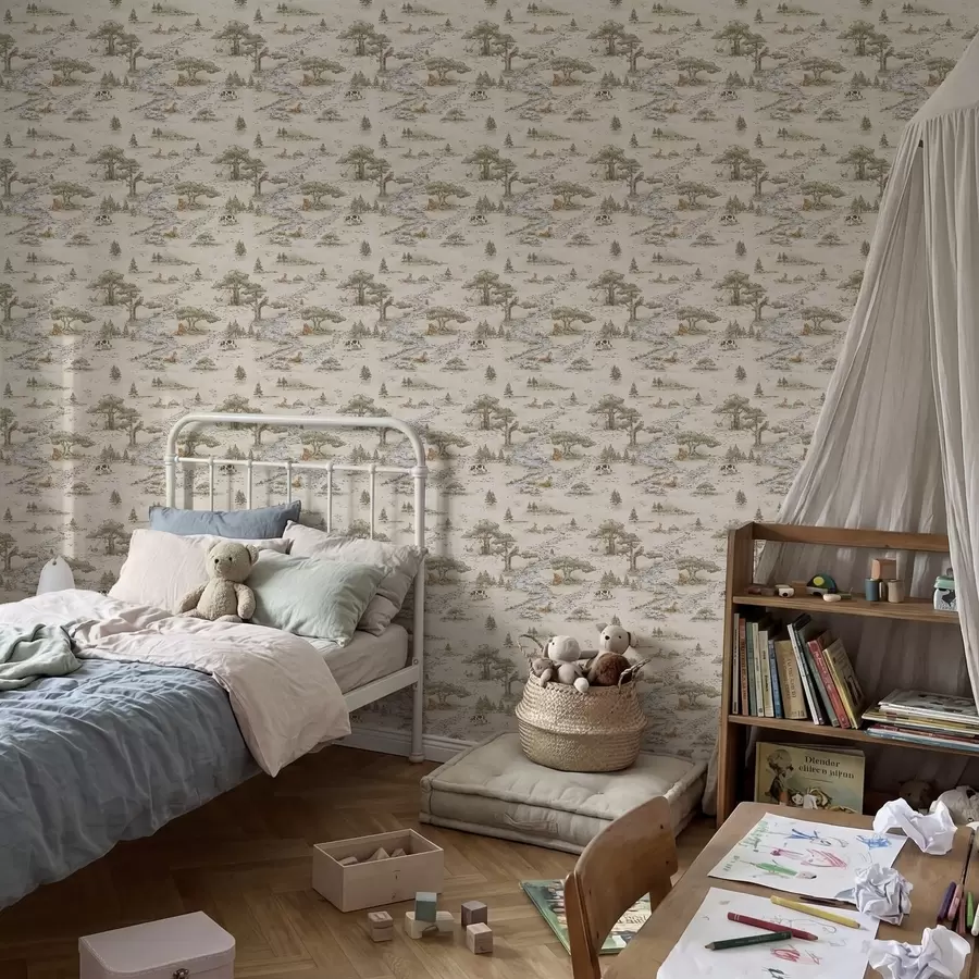 wall murals Nature illustration with animals and river a01157