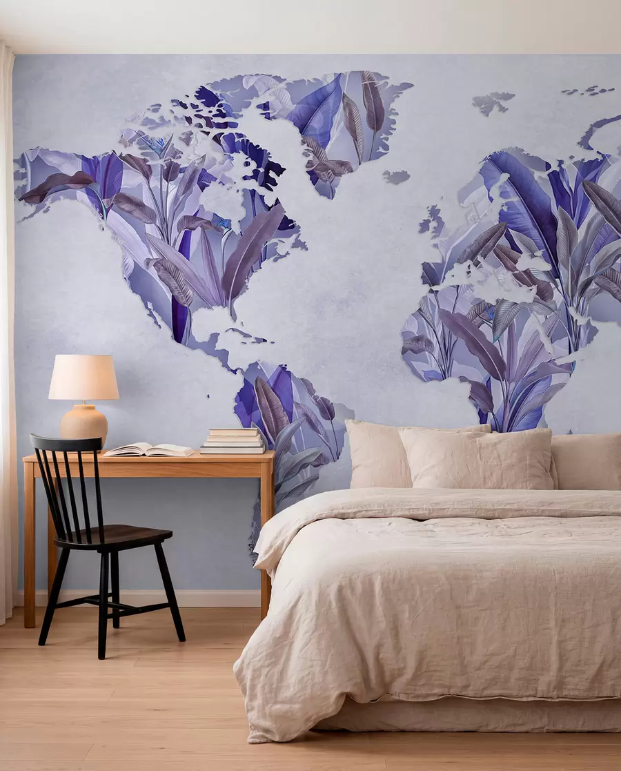 wall murals A purple map of the world made from banana leaves c00007v1