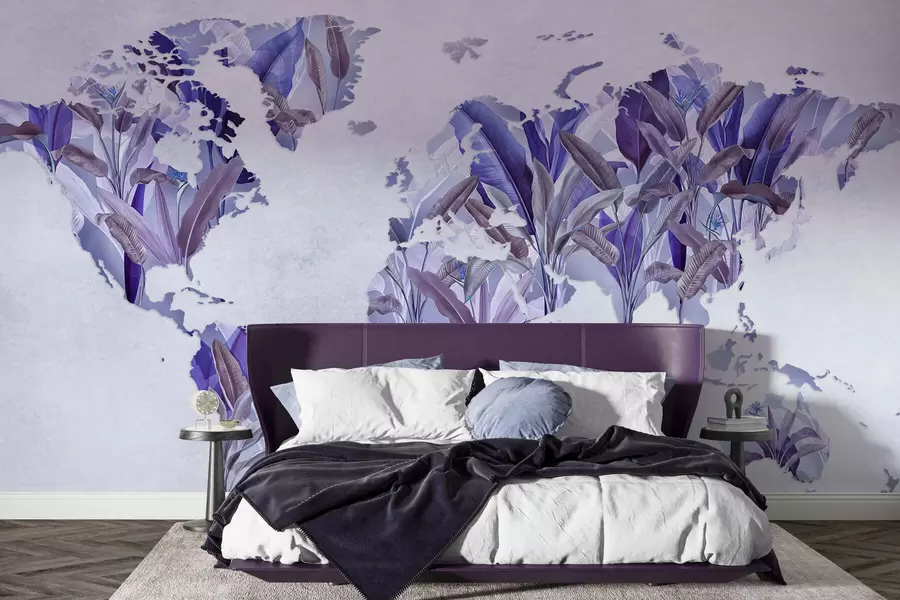 wall murals A purple map of the world made from banana leaves c00007v1