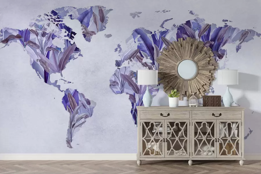 wall murals A purple map of the world made from banana leaves c00007v1
