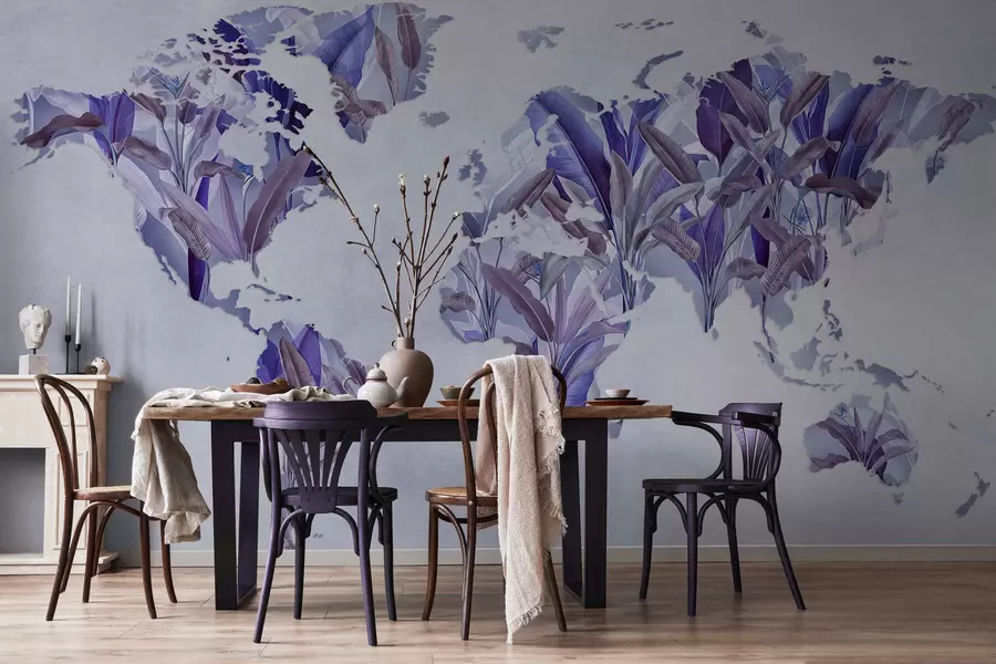 wall murals A purple map of the world made from banana leaves c00007v1