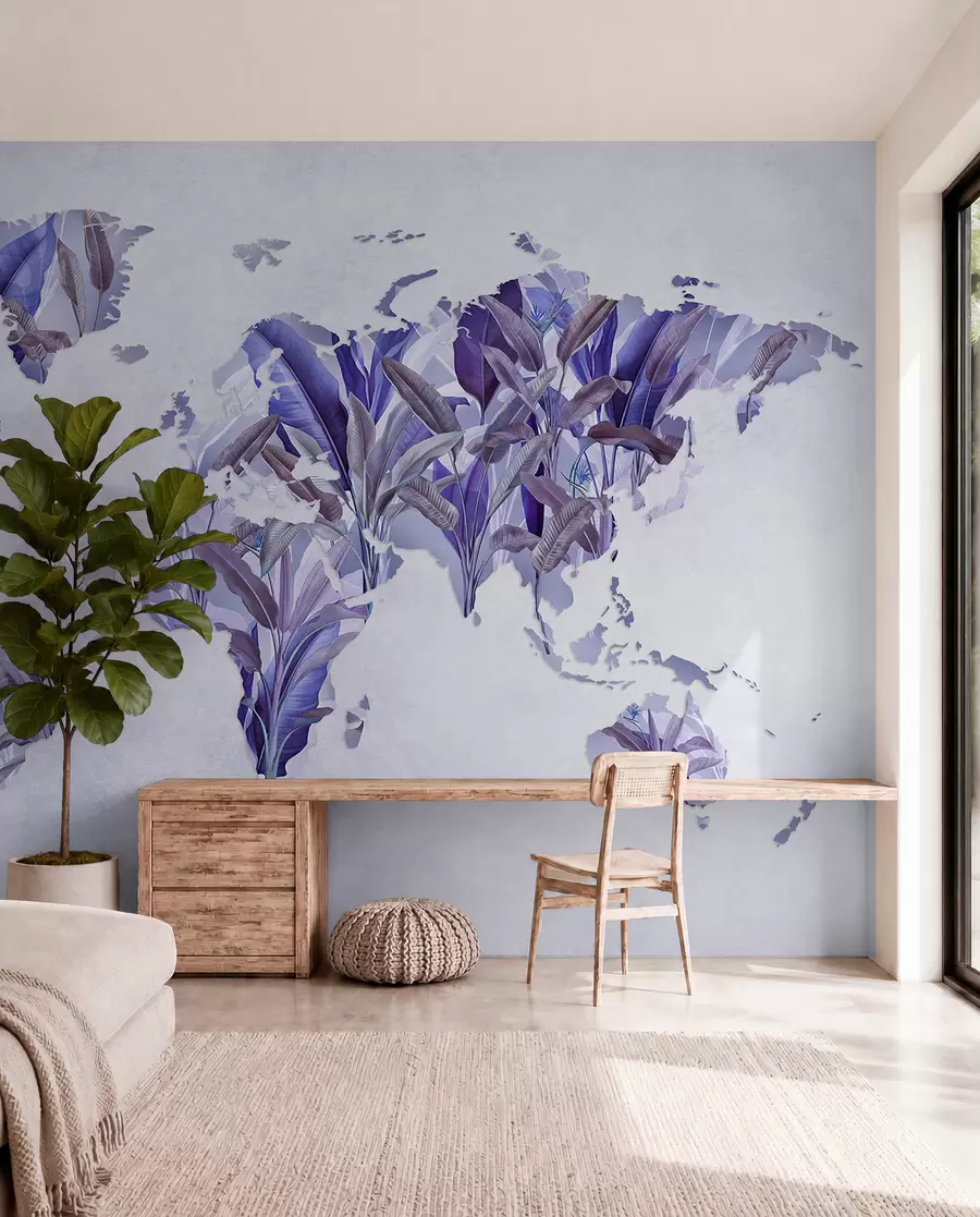 wall murals A purple map of the world made from banana leaves c00007v1