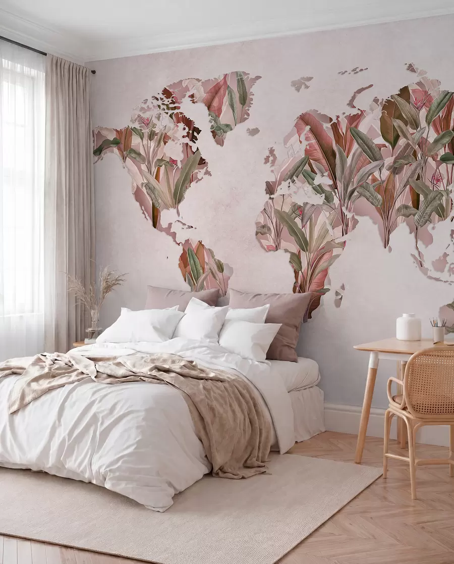 wall murals A pink map of the world made from banana leaves c00007v2