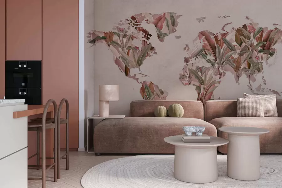 wall murals A pink map of the world made from banana leaves c00007v2