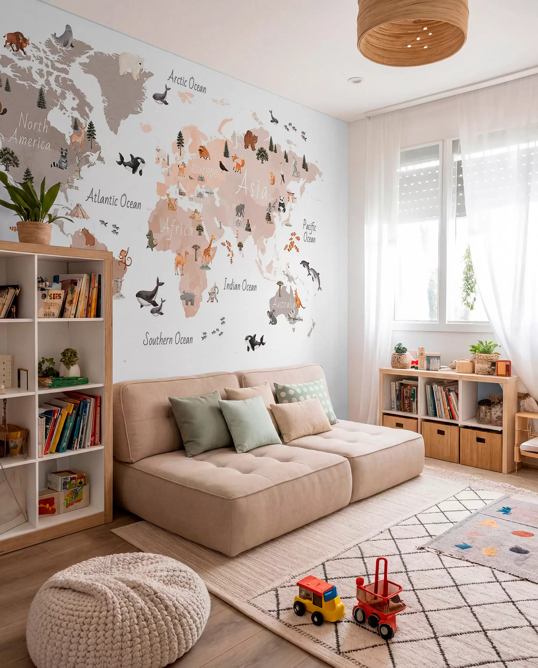 wall murals Beige Wildlife Map in English c00009env3