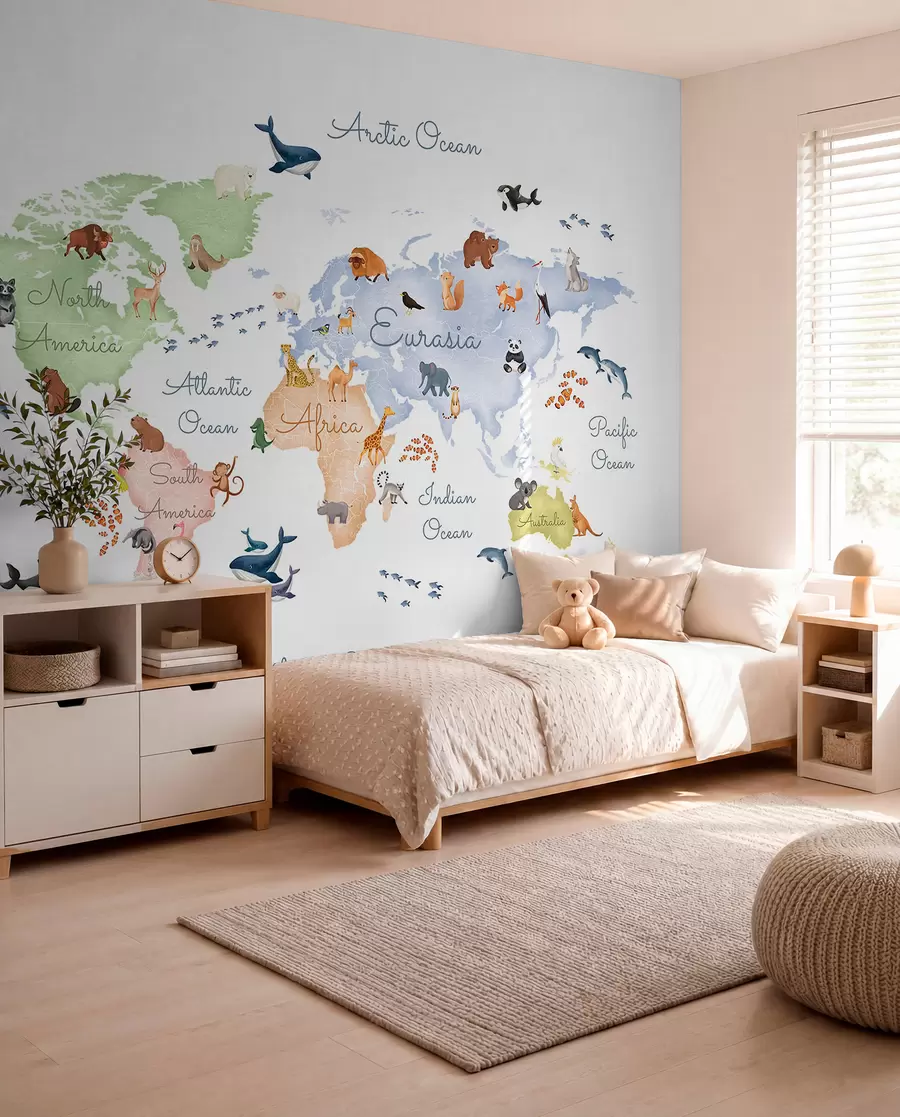 wall murals Pastel Animal Map in English c00012en