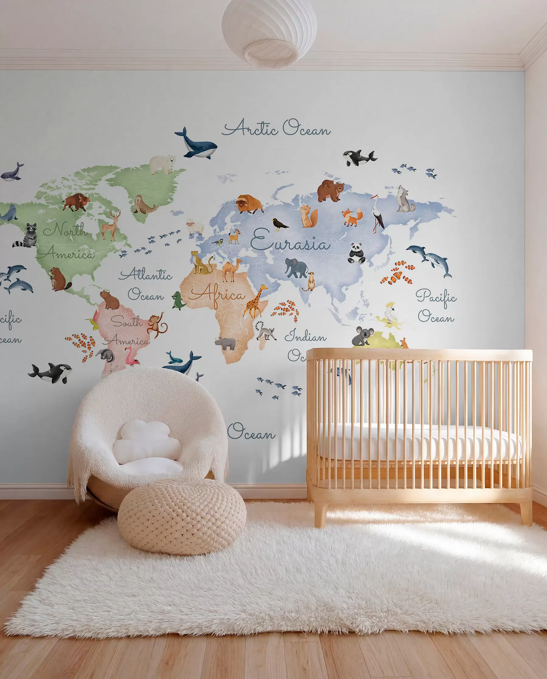 wall murals Pastel Animal Map in English c00012en