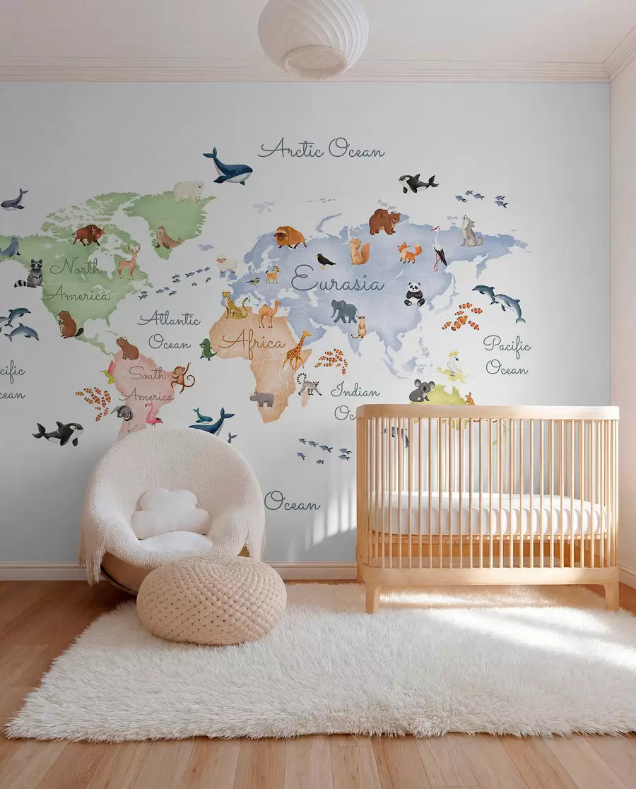wall murals Pastel Animal Map in English c00012en