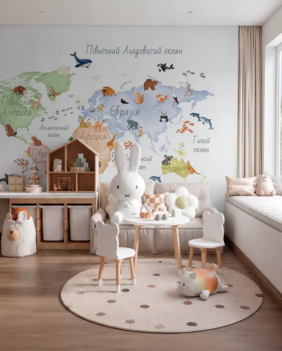 wall murals Pastel Animal Map in Ukrainian c00012uk