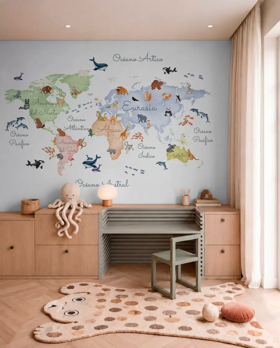 wall murals Pastel Animal Map in Spanish c00012es