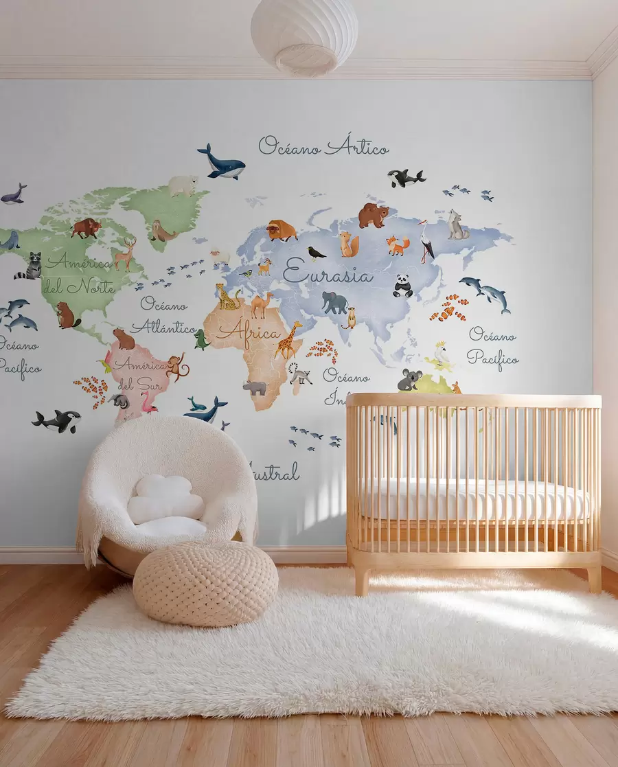 wall murals Pastel Animal Map in Spanish c00012es
