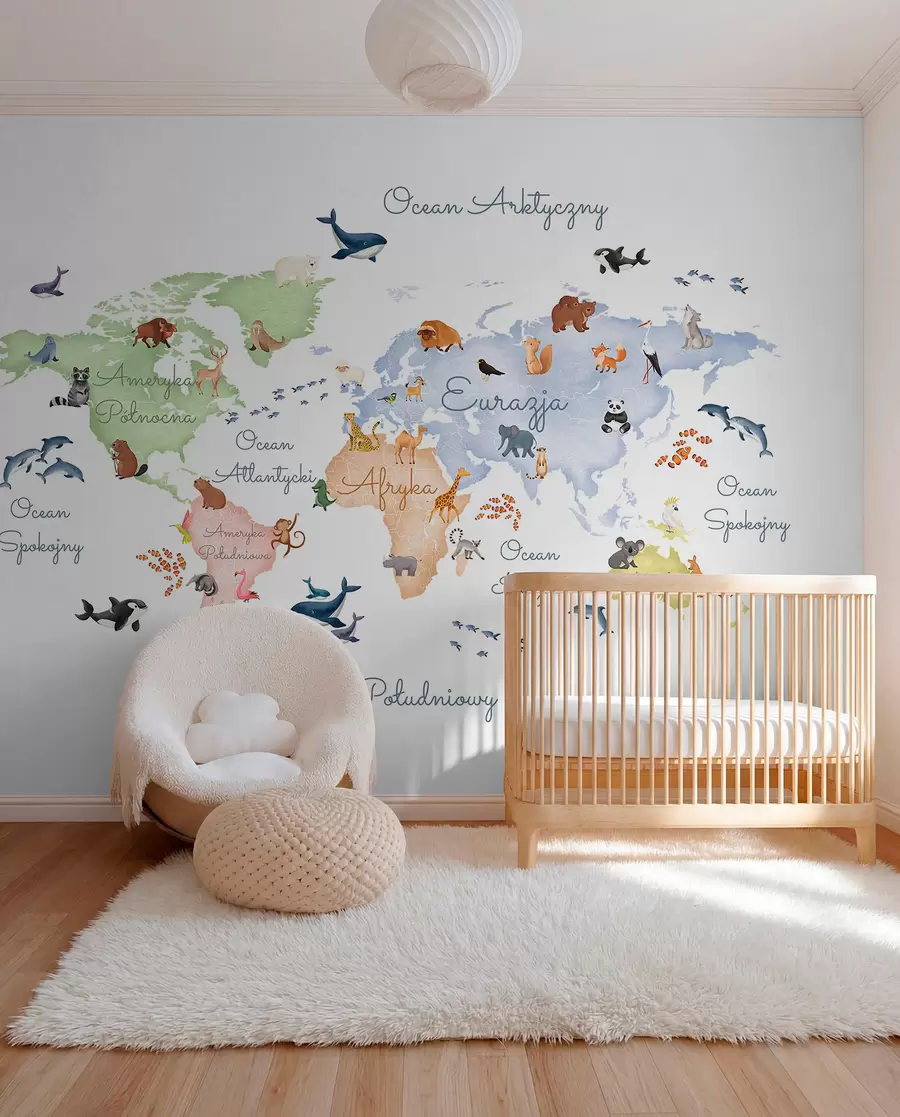 wall murals Pastel Animal Map in Polish c00012pl