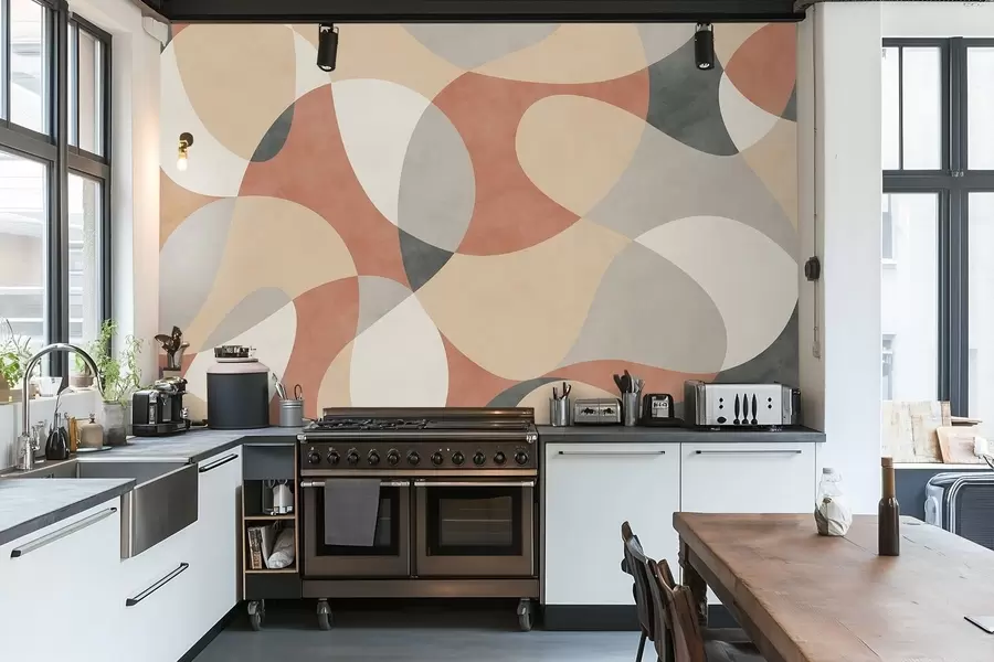 wall murals Abstract pattern with rounded shapes in warm tones w05149v1