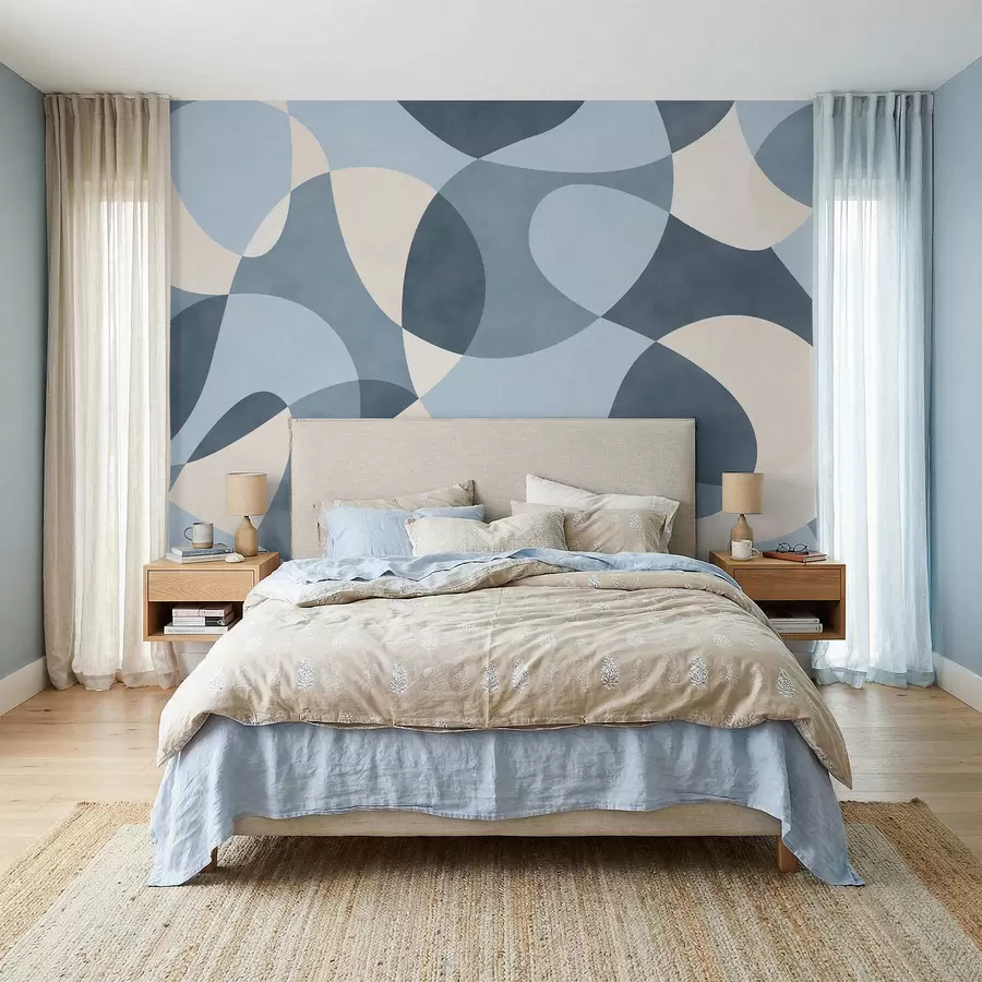 wall murals Abstract pattern with rounded shapes in blue tones w05149v2
