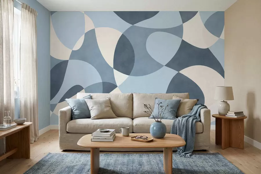 wall murals Abstract pattern with rounded shapes in blue tones w05149v2