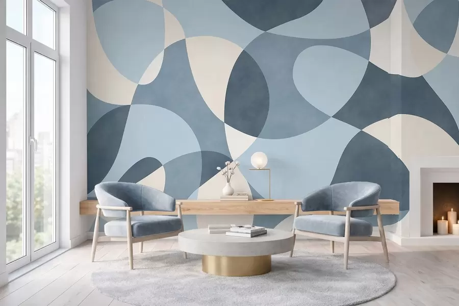 wall murals Abstract pattern with rounded shapes in blue tones w05149v2