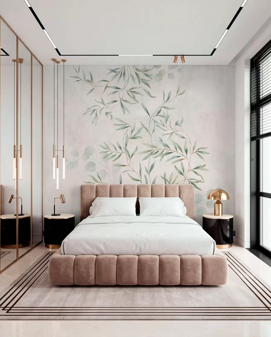 wall murals Delicate botanical pattern with thin branches on light background w05424