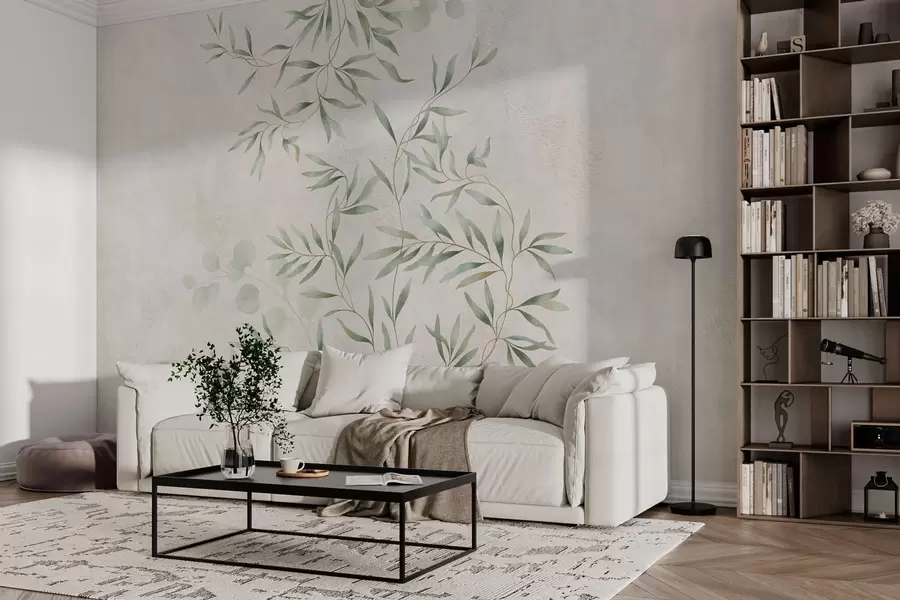wall murals Delicate botanical pattern with thin branches on light background w05424