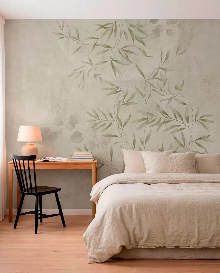 wall murals Botanical pattern in light green tones on textured background w05424v1