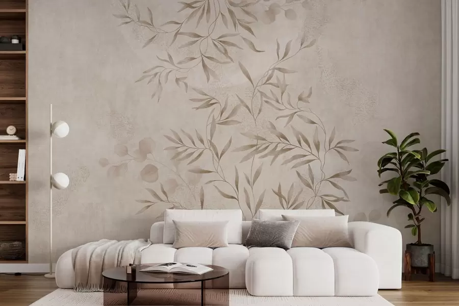 wall murals Botanical pattern in beige and brown shades w05424v2