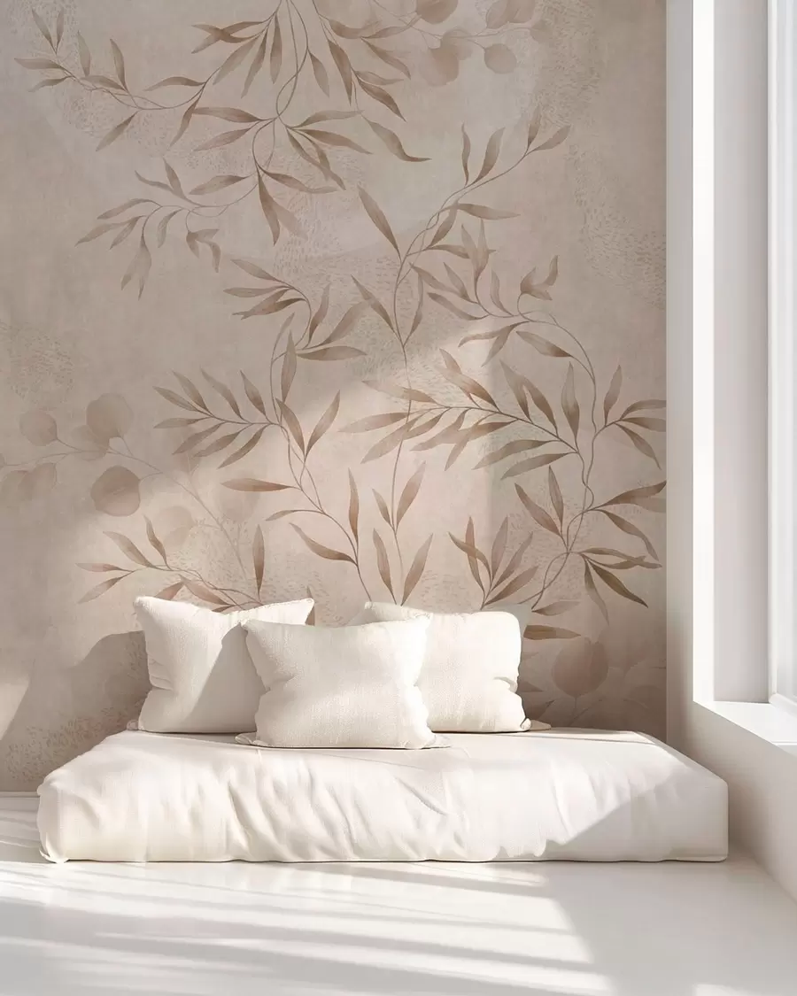 wall murals Botanical pattern in beige and brown shades w05424v2
