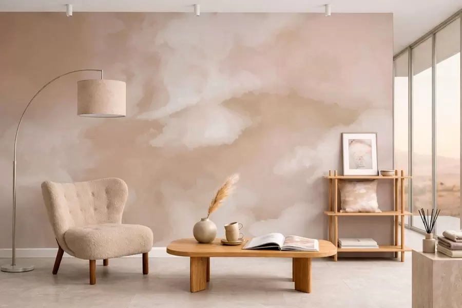 wall murals Soft cloudy background in warm beige tones w05426