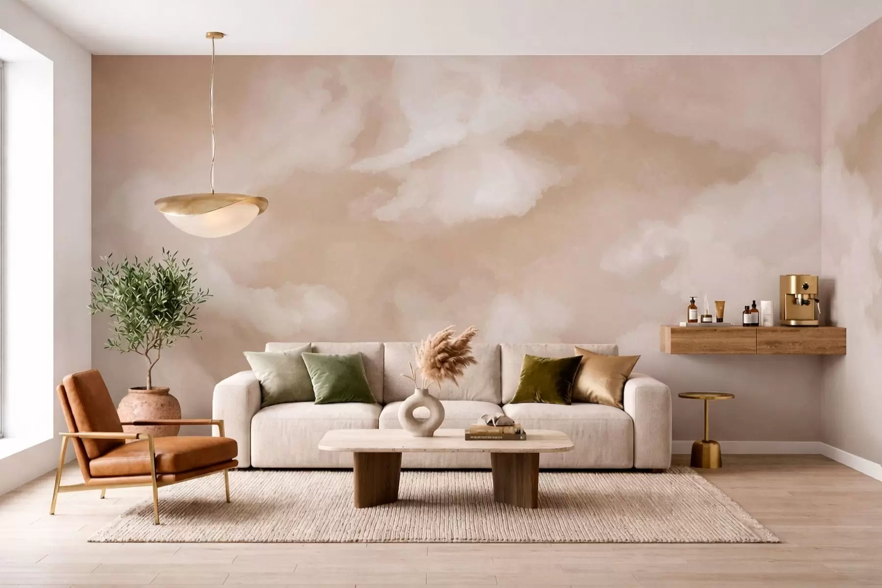 wall murals Soft cloudy background in warm beige tones w05426