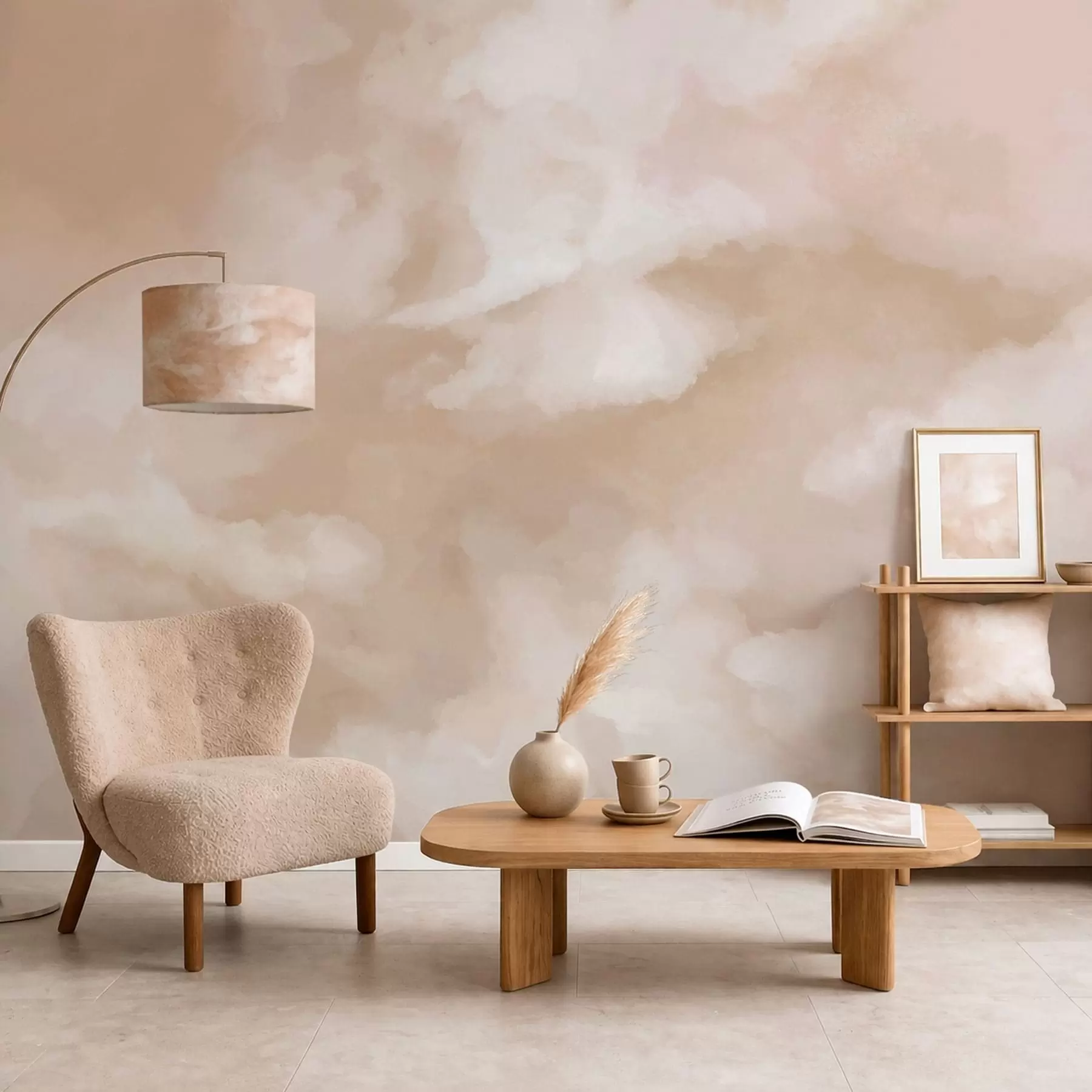 wall murals Soft cloudy background in warm beige tones w05426