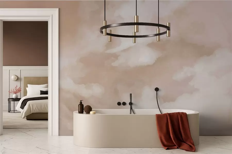 wall murals Soft cloudy background in warm beige tones w05426