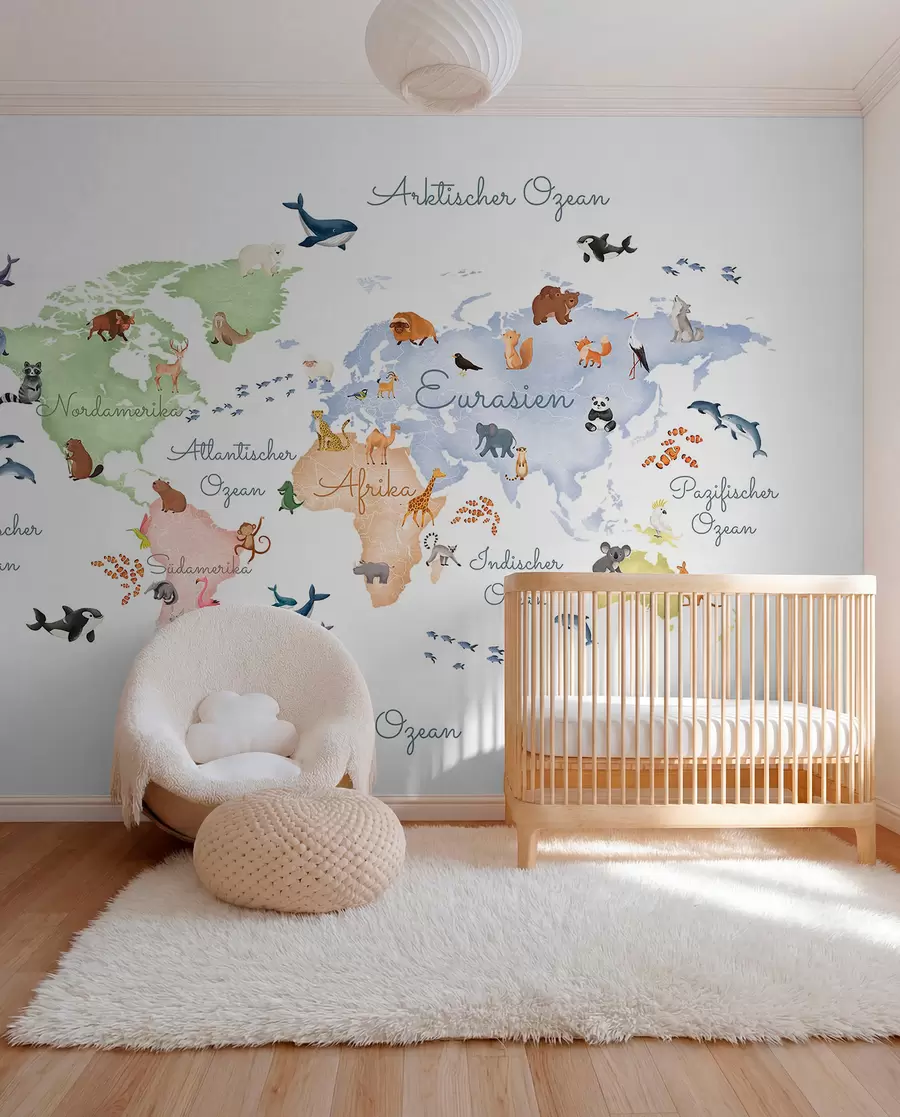 wall murals Pastel Animal Map in German c00012de