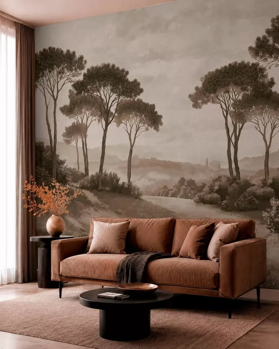 wall murals Landscape with trees in vintage sepia tone w05122v2